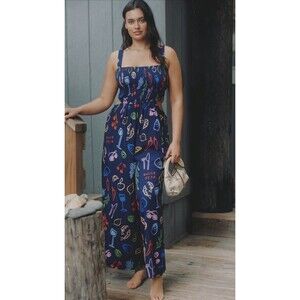 Anthropologie Jumpsuit Jordan Nickson Square Neck Cutout Retro Vacay Size XL NWT